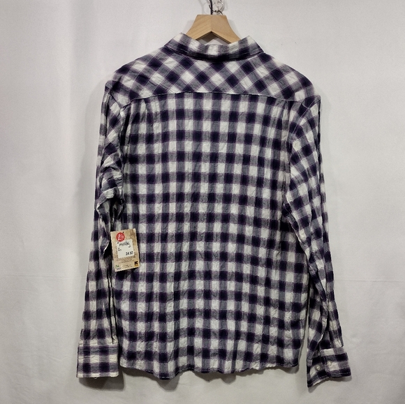 Threads for Thought Organic Cotton Plaid Button Shirt Mens XL Purple White Retro - Picture 5 of 9